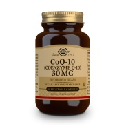 Vista frontal del coQ-10 (Coenzima Q-10) 30mg 90 cápsulas Solgar en stock