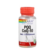 Vista frontal del pQQ CoQ-10 NAC & Glutathione   30 cápsulas Solaray en stock