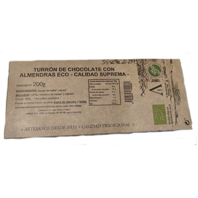 Foto detallada de turrón de chocolate con almendras eco 200 gr El abuelo