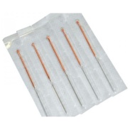 Vista frontal del aguja cupuntura - mango de cobre sin guía, envase papel individual (200 unidades) Agupunt en stock