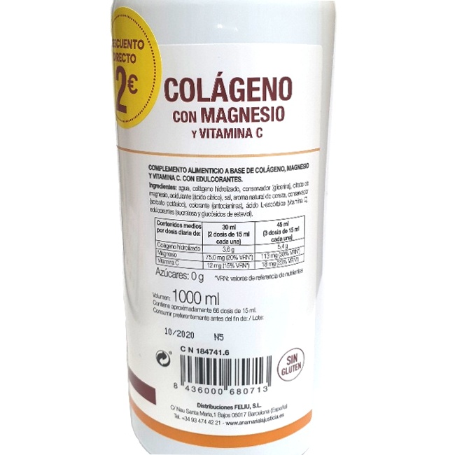 Foto detallada de colágeno con Magnesio y Vitamina C (sabor cereza) 1L Ana Mª LaJusticia