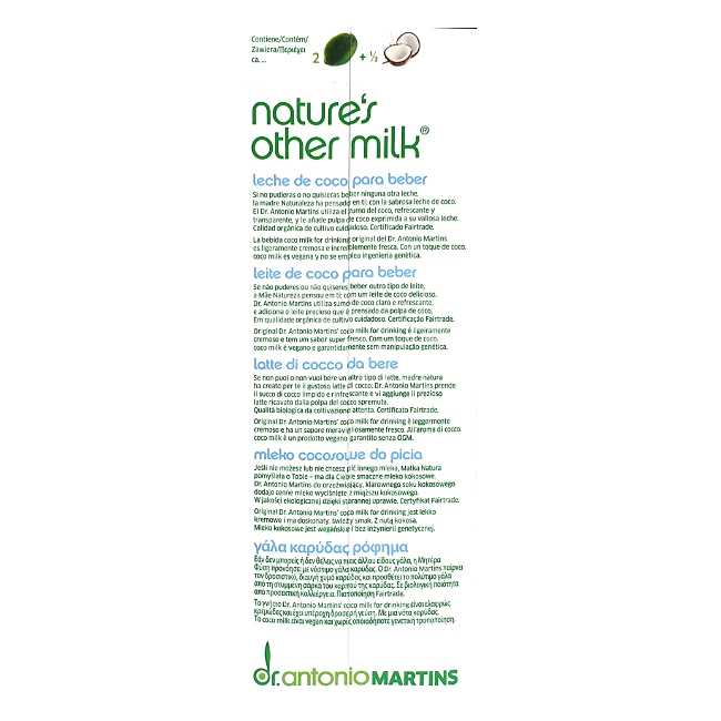 Foto 2 detallada de bebida leche de coco bio 1 l Dr. Antonio Martins