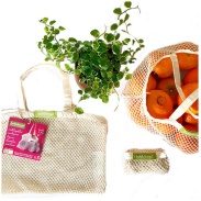 Vista principal del pack 3 bolsas reutilizables de malla de algodón orgánico - Bobbiba en stock