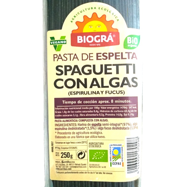 Foto detallada de spaguetti de Espelta con Algas Bio 250gr Biográ
