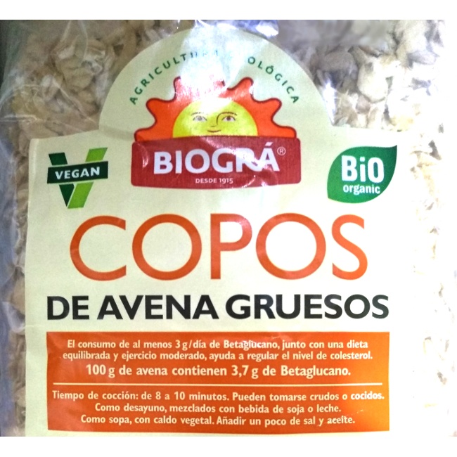 Foto detallada de copos de Avena Gruesos Bio 500gr Biográ