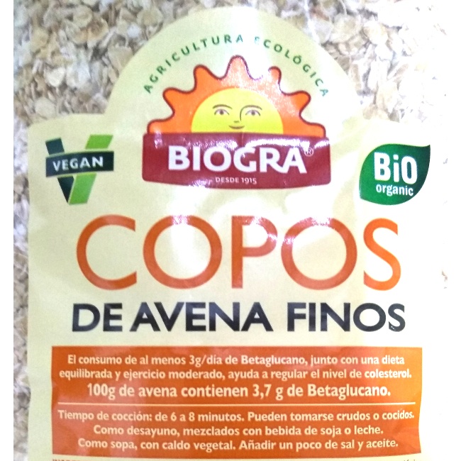 Foto detallada de copos de Avena Finos Bio 500gr Biográ