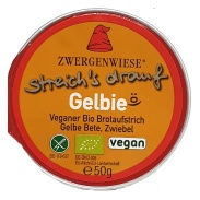 Vista principal del paté Gelbi remolacha cebolla bio  50gr  Zwergenwiese en stock