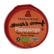 Vista frontal del paté vegetal papaya-mango 50gr Zwergenwiese
