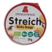 Vista delantera del paté vegetal calabaza - naranja 50gr Zwergenwiese en stock
