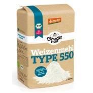 Vista frontal del harina de trigo blanca (550) 1 kg - Bauckhof en stock