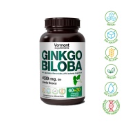 Vista frontal del ginkgo Biloba 60+30 cáps Vermont Supplements en stock