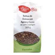 Vista frontal del bolitas de quinoa ágave y cacao bio 300gr El Granero en stock