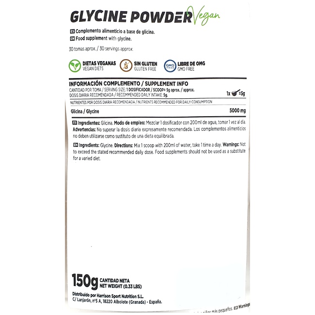 Foto detallada de glicina en polvo 150gr HSN