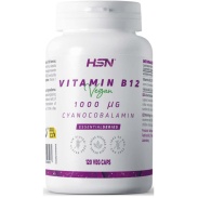 Vista delantera del vitamina B12 (cianocobalamina) 1000mcg vegana 120 cáps HSN en stock