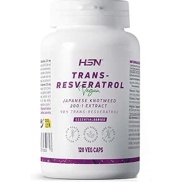 Vista frontal del resveratrol 120 mg Vegan 120 cáps HSN en stock