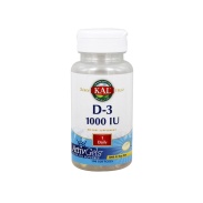 Vista frontal del vitamina D3 1000 UI 100 perlas Kal en stock