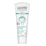 Vista frontal del dentífrico dientes sensibles & reparación manzanilla bio & fluoruro de sodio lavera 75ml Lavera en stock