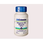 Vista delantera del vitamina B3 Niacin 500mg 100 cápsulas Life Extension