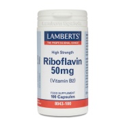 Vista frontal del riboflavina 50mg (Vitamina B2) 100 cápsulas Lamberts en stock