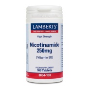 Vista delantera del nicotinamida 250mg (Vitamina B3) 100 tabletas Lamberts en stock