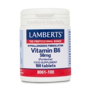 Vista frontal del piridoxina 50mg (Vitamina B6) 100 tabletas Lamberts en stock
