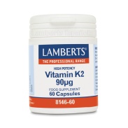 Vista delantera del vitamina K2 90mcg 60 cápsulas Lamberts en stock