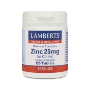 Vista delantera del zinc 25mg 120 tabletas Lamberts en stock