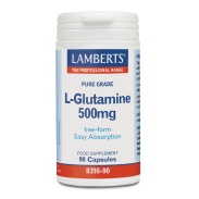 Vista frontal del l-Glutamina 500mg 90 cápsulas Lamberts en stock