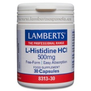 Vista principal del l-Histidina HCI 500mg 30 cápsulas Lamberts en stock