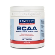 Vista delantera del bCAA (aminoácidos ramificados) 180 cápsulas Lamberts en stock