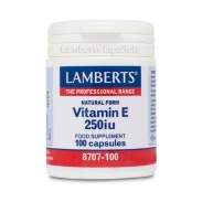 Vista delantera del vitamina E Natural 250 UI  100 perlas Lamberts en stock