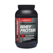 Vista delantera del whey Protein (sabor Fresa) 1Kg Lamberts Sport en stock