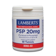 Vista frontal del p5P 20mg (Piridoxal-5-Fosfato) 60 tabletas Lamberts en stock