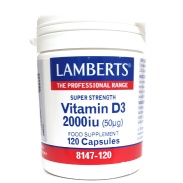 Vista delantera del vitamina D3 2000 UI (50mcg) 120 cápsulas Lamberts en stock