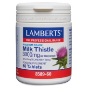 Vista delantera del cardo mariano 3000 mg (80 mg de silimarina) 60 cáps Lamberts en stock
