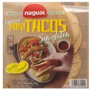 Vista frontal del tortilla de maíz especial mini tacos s/g 180 gr Nagual en stock