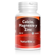 Vista frontal del calcio magnesio y zinc 1450 mg 60 tabs Naturbite en stock