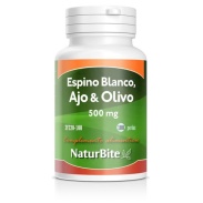 Vista principal del espino blanco + ajo + olivo 500 mg 100 perlas Naturbite en stock