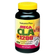 Vista frontal del mega cla 1200 mg 60 perlas Natures Plus en stock