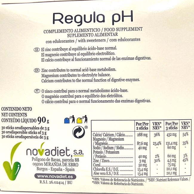 Foto 3 detallada de regula pH 30 sticks NovaDiet