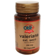 Vista frontal del valeriana 250 mg 60 cápsulas Obire en stock