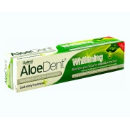 Vista delantera del pasta de dientes AloeDent blanqueador 100 ml Optima en stock