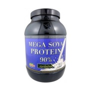Vista frontal del mega soya protein 90% chocolate 1 Kg Plantapol en stock