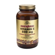 Vista frontal del vitamina C  500mg 90 comprimidos (sabor frambuesa) Solgar en stock