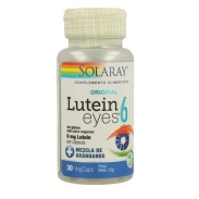 Vista delantera del lutein eyes 6 mg 30 vegcáps Solaray en stock