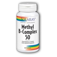 Vista frontal del methyl B-complex 50 – 60 vegcáps Solaray en stock