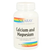 Vista delantera del calcium and magnesium 90 vegecáps Solaray en stock