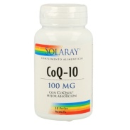 Vista delantera del coQ10 100 mg 30 perlas Solaray en stock