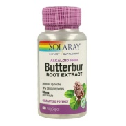Vista delantera del butterbur (petasita) 50 mg – 60 vegcáps Solaray en stock