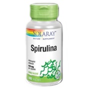 Vista frontal del espirulina 410 mg – 100 vegcáps Solaray en stock